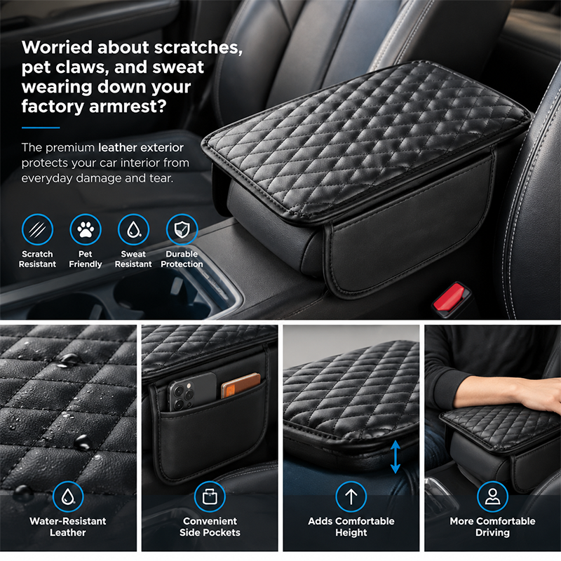 multifunctional car armrest box cushion with built in storage bag landing 05