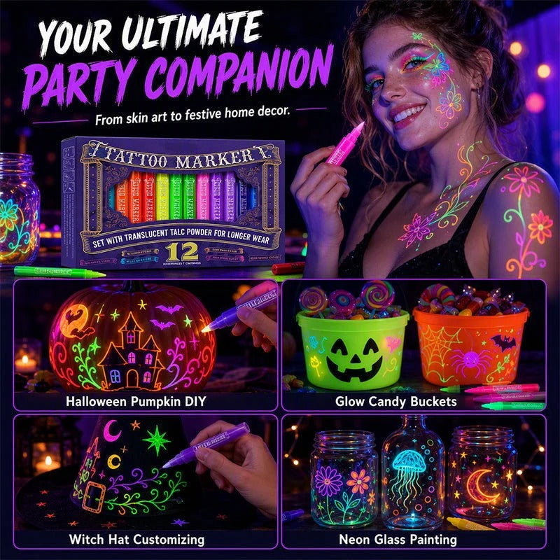 ✨ Glow Party Tattoo Pens – Neon Temporary Tattoo Markers