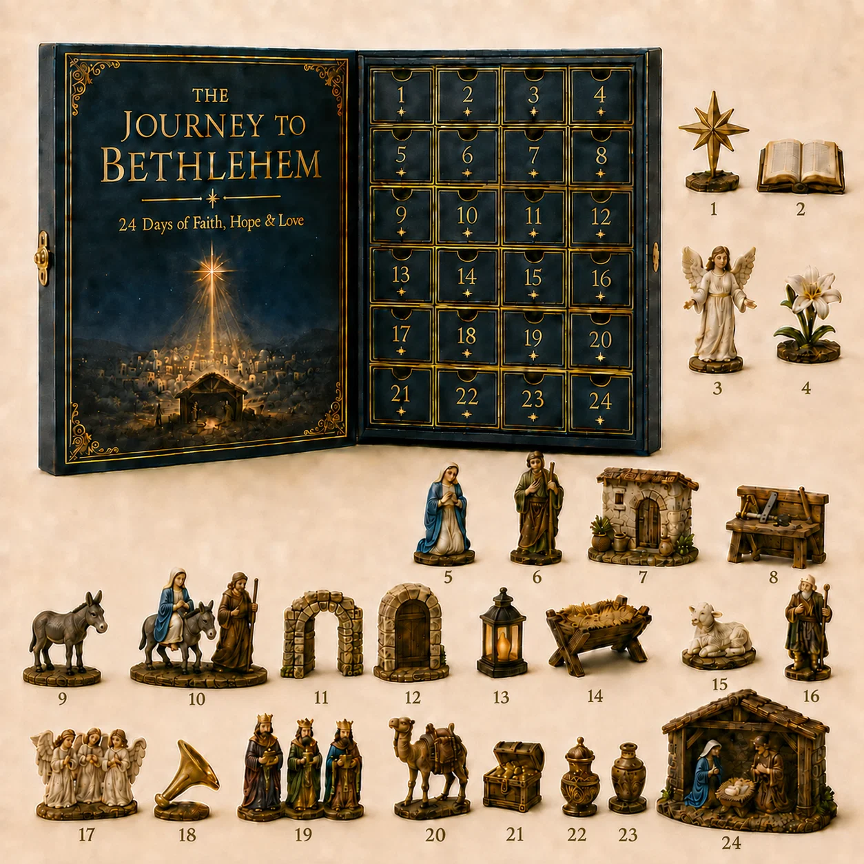 Journey to Bethlehem Advent Calendar miniature Nativity pieces