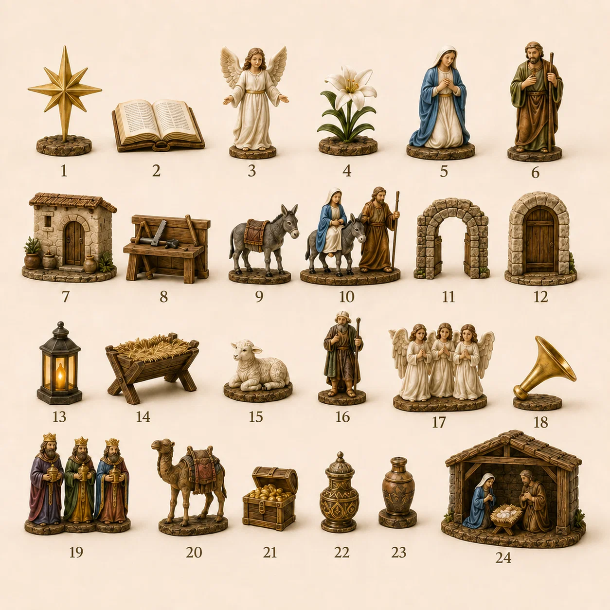 24 Journey to Bethlehem Nativity Advent Calendar pieces