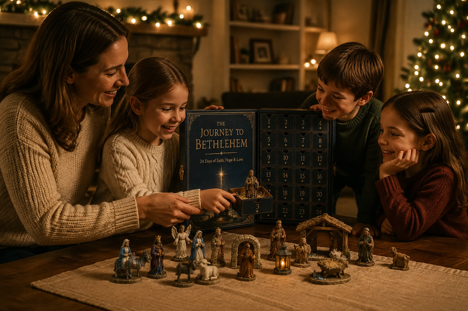 Family opening Journey to Bethlehem Advent Calendar