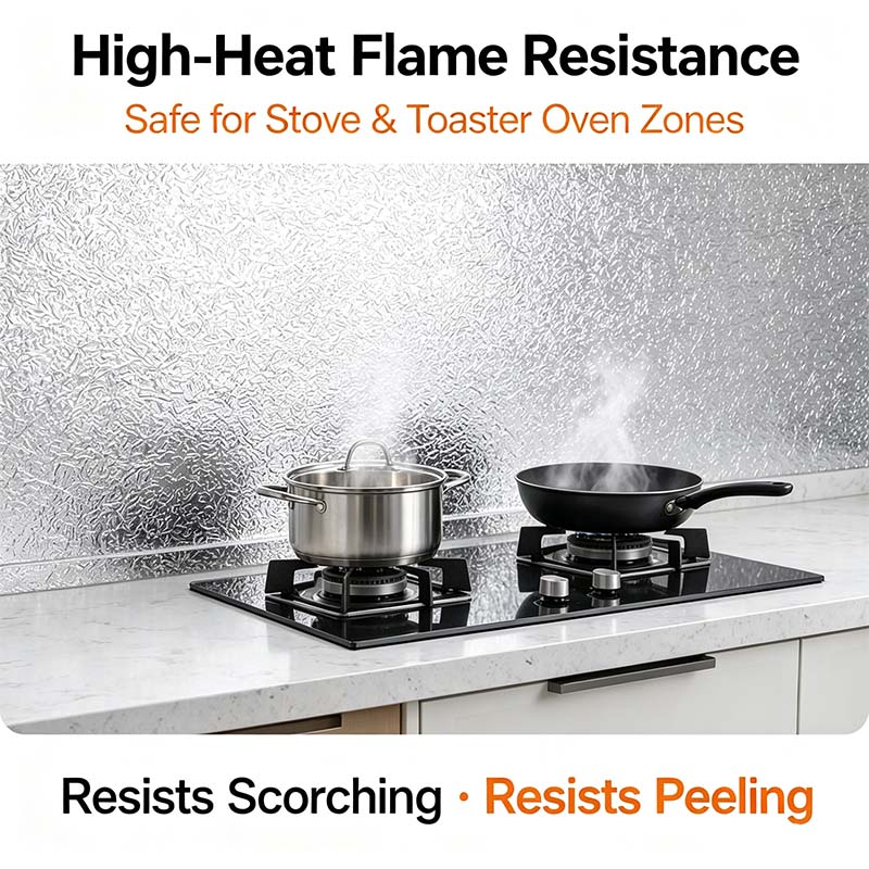 kitchen waterproof oil proof aluminum foil sticker silver texture peel landing 06