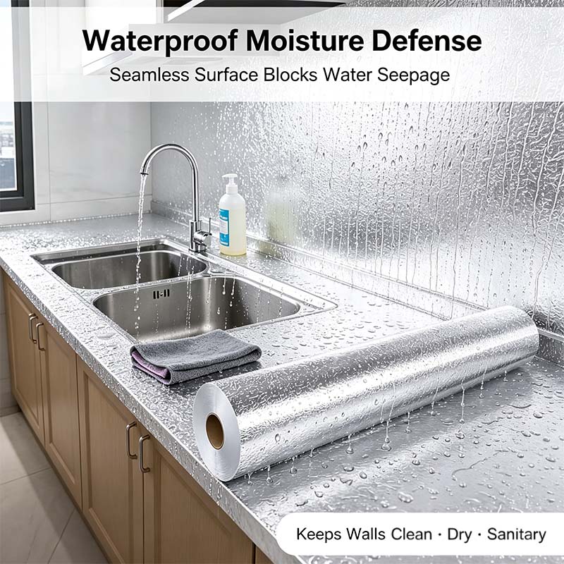 kitchen waterproof oil proof aluminum foil sticker silver texture peel landing 07