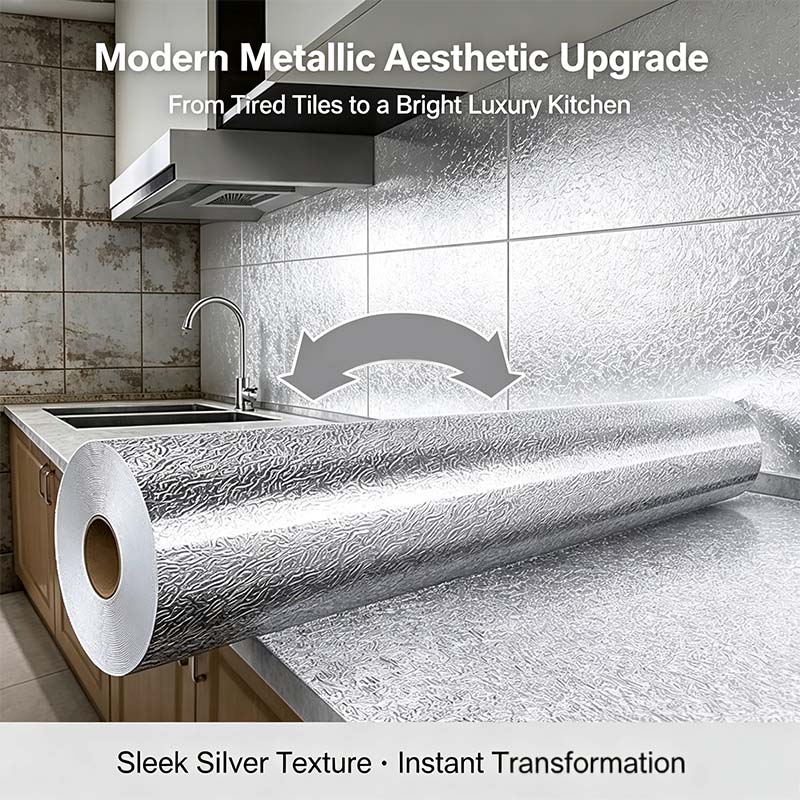 kitchen waterproof oil proof aluminum foil sticker silver texture peel landing 08