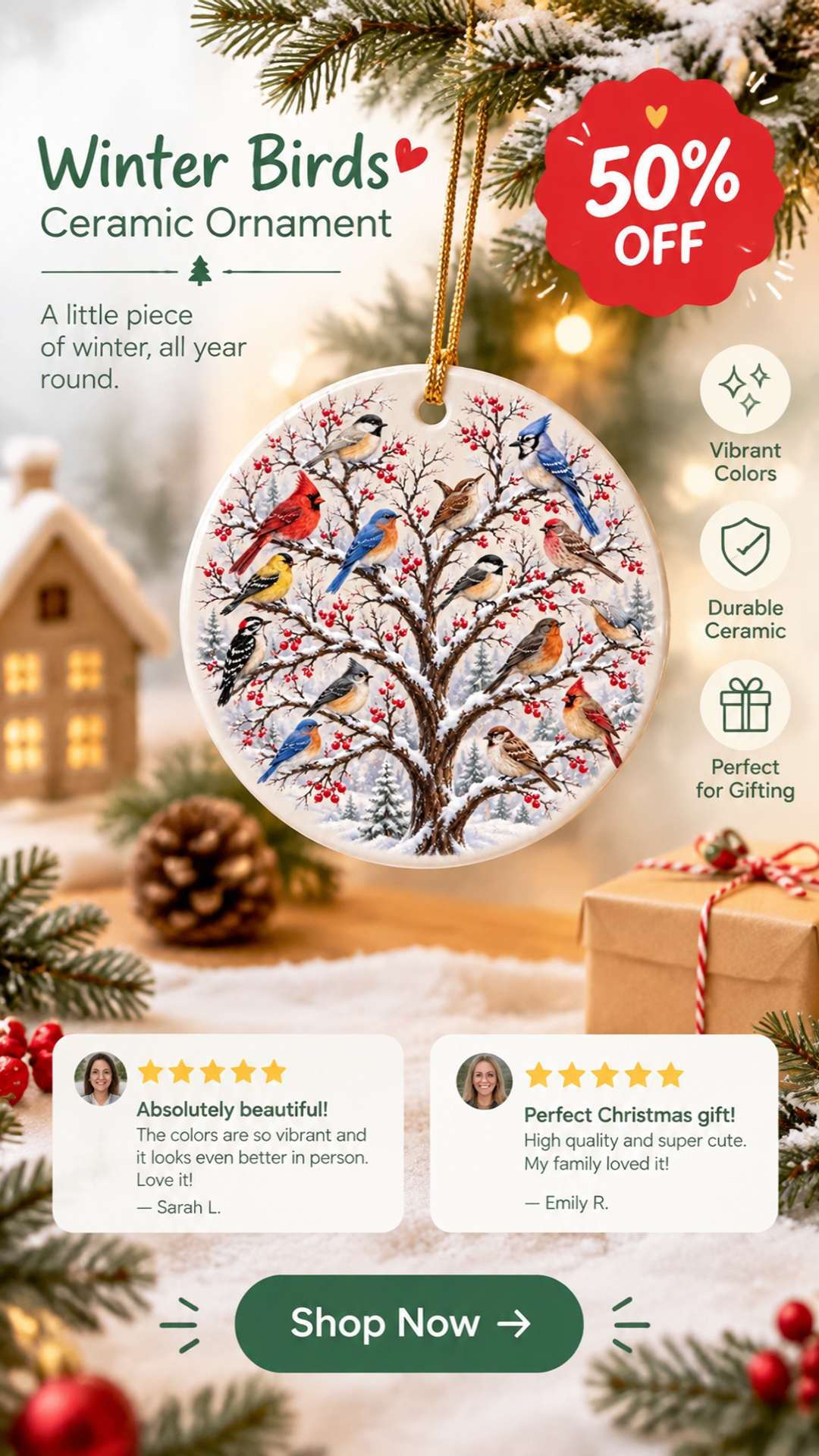 limited time 50 off winter birds ceramic christmas ornament landing 02
