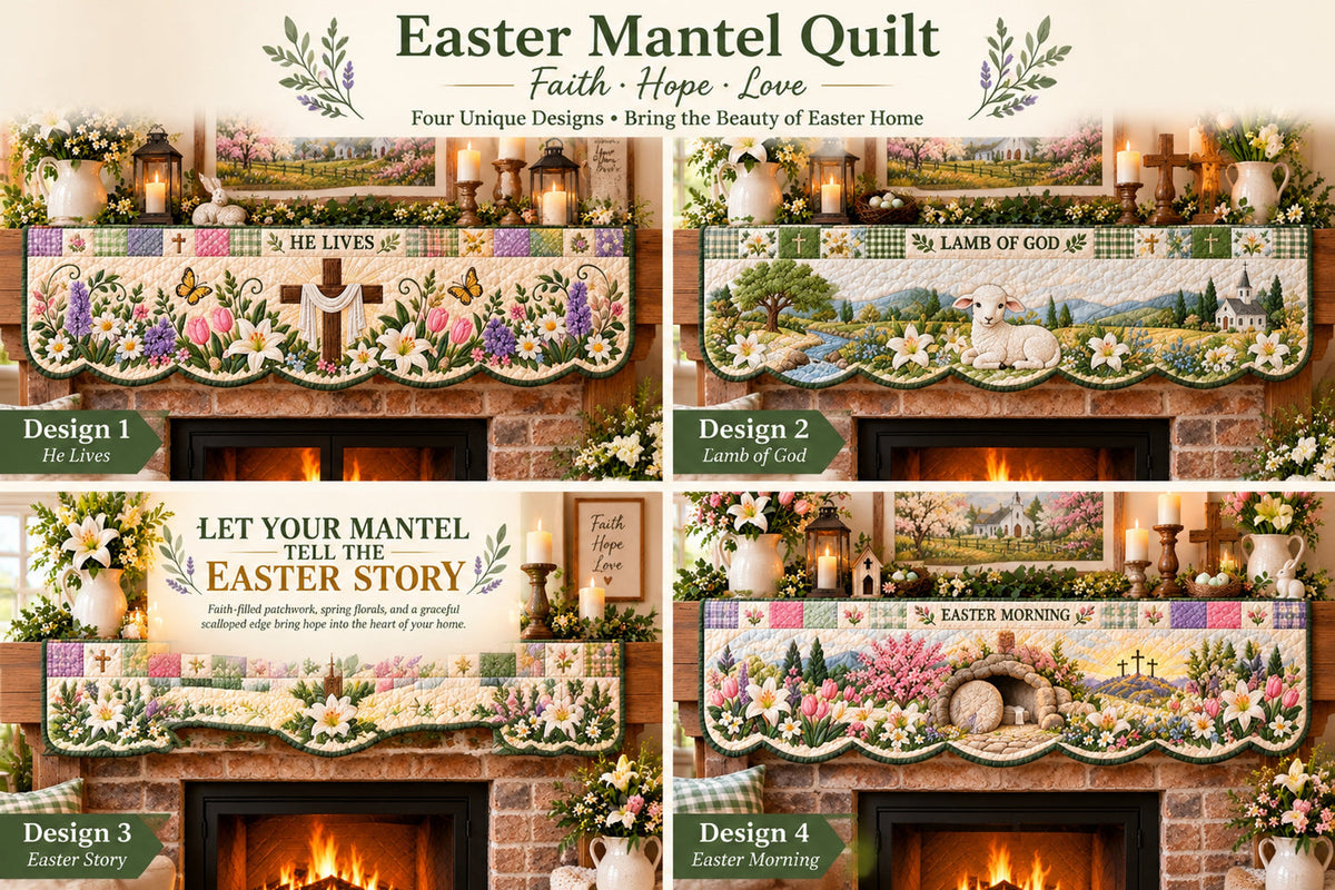 easter faith quilted mantel scarf patchwork christian fireplace d cor for spring easter landing 06