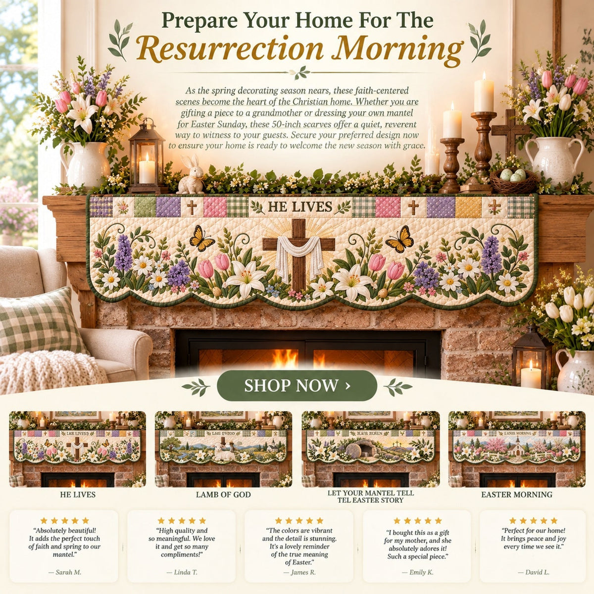 easter faith quilted mantel scarf patchwork christian fireplace d cor for spring easter landing 09