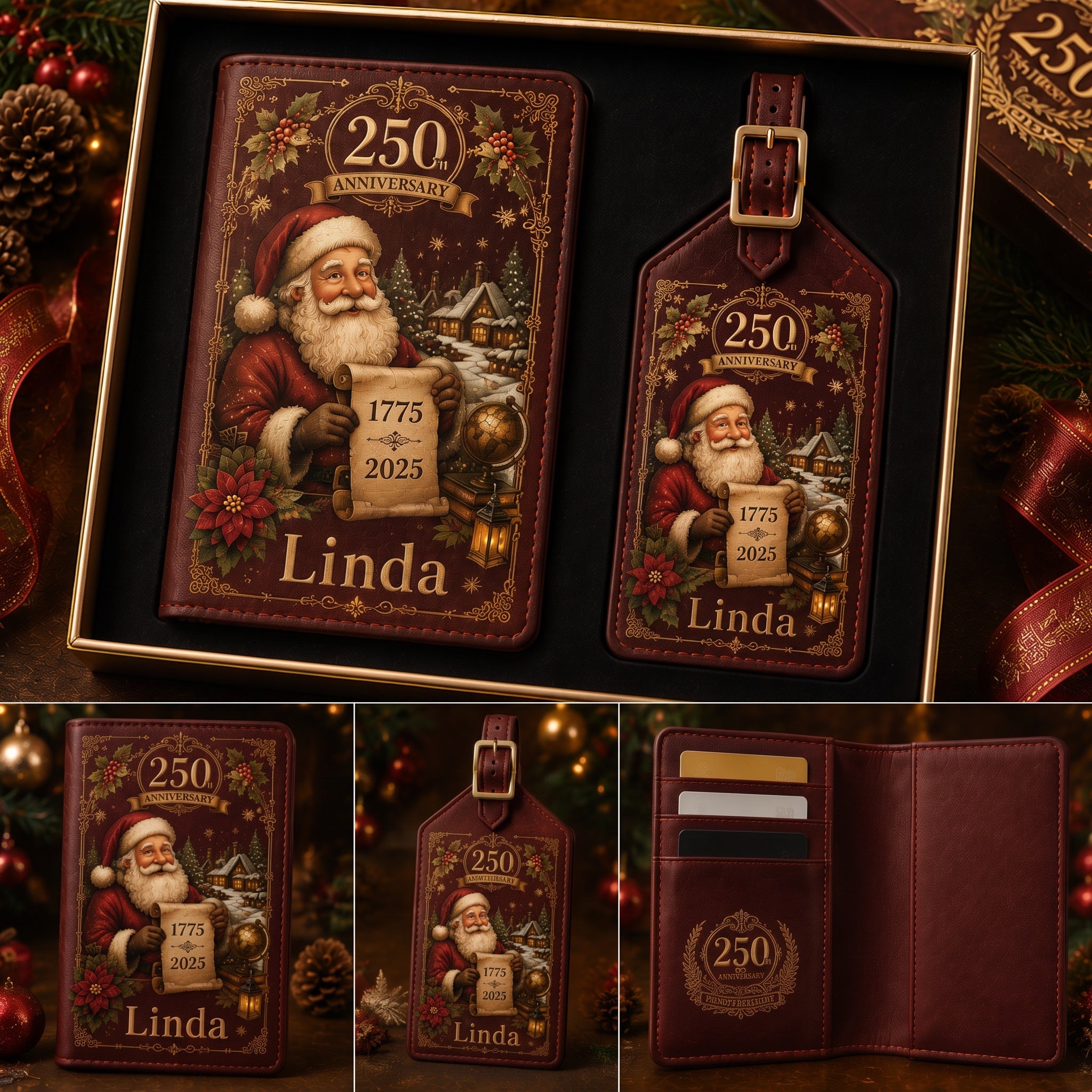 Personalized 250th Anniversary Christmas Travel Wallet & Luggage Tag Set