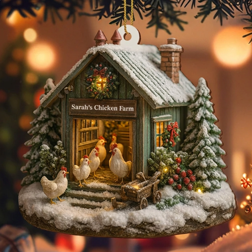 Personalized Chicken Farm Christmas Ornament