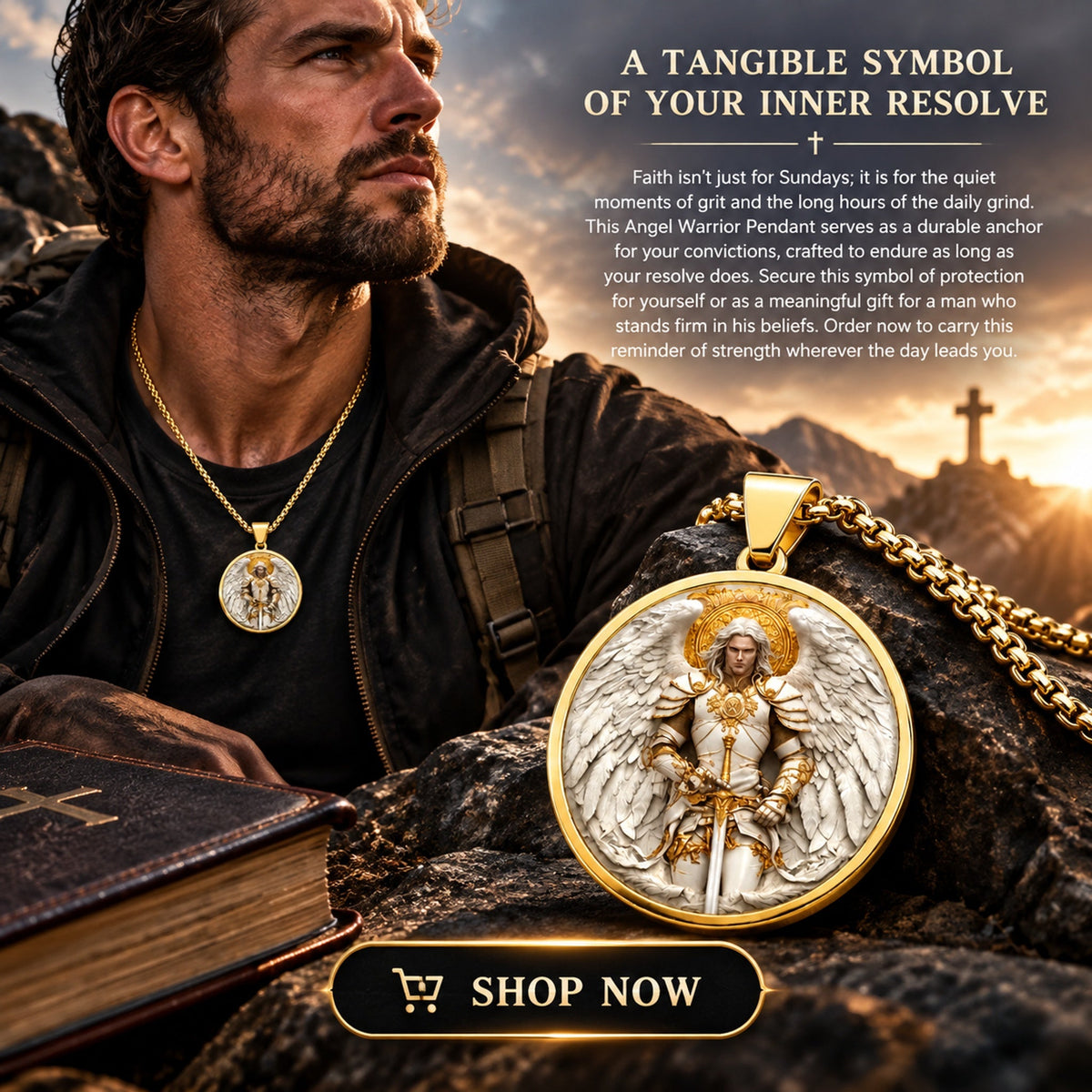 men s angel warrior pendant necklace landing 09