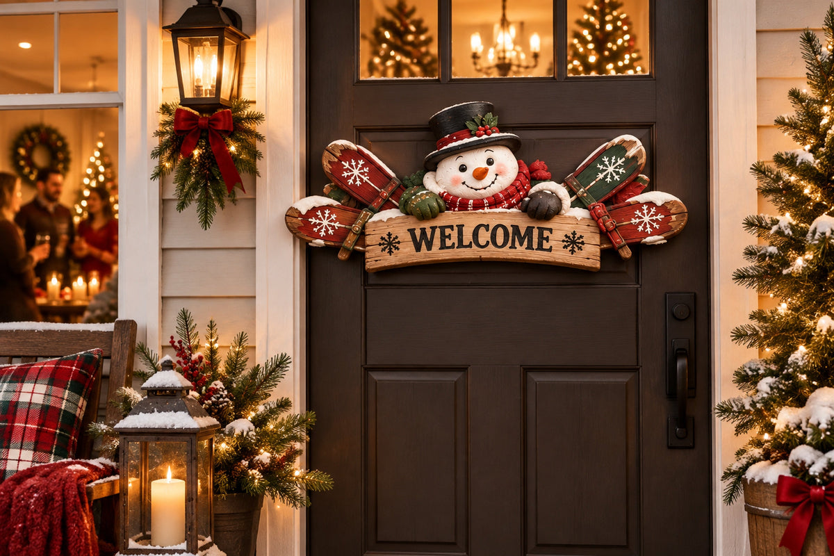 rustic winter mountain cabin door frame decor landing 07