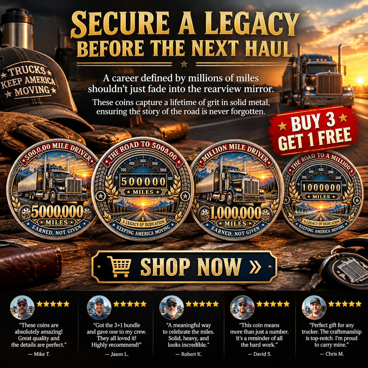 truck driver mileage milestone commemorative challenge coin collection landing 09