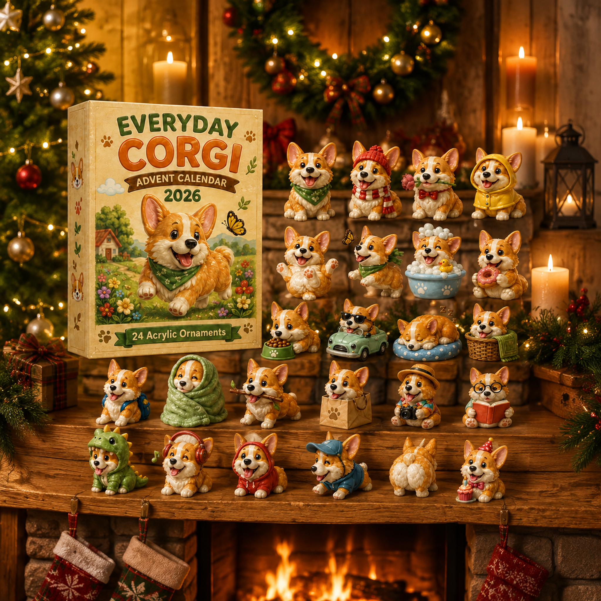 Everyday Corgi Advent Calendar 2026 - 24-Day Festive Countdown, Acrylic Charms Blind Box - Gift For Corgi Lovers