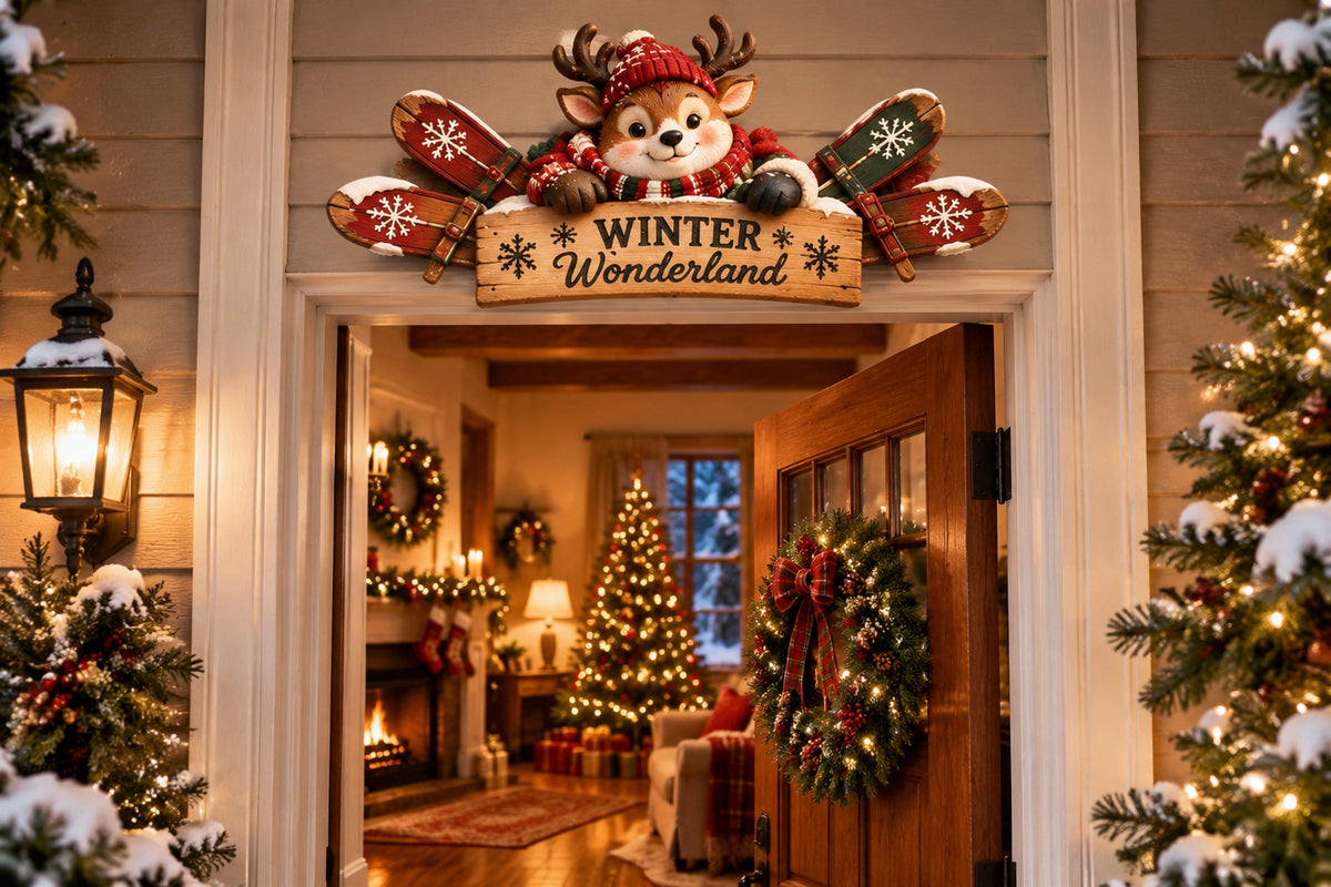 rustic winter mountain cabin door frame decor landing 04