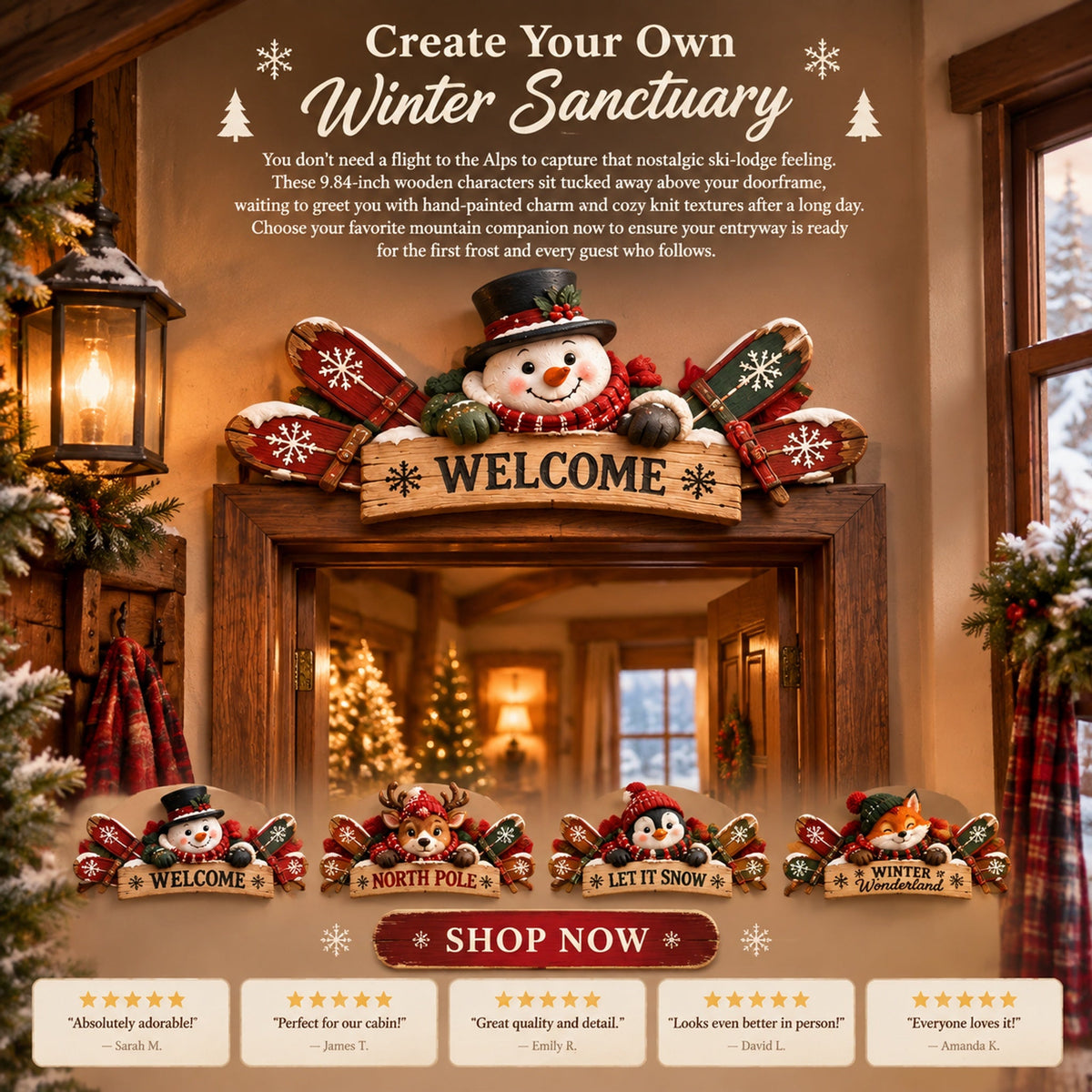 rustic winter mountain cabin door frame decor landing 09