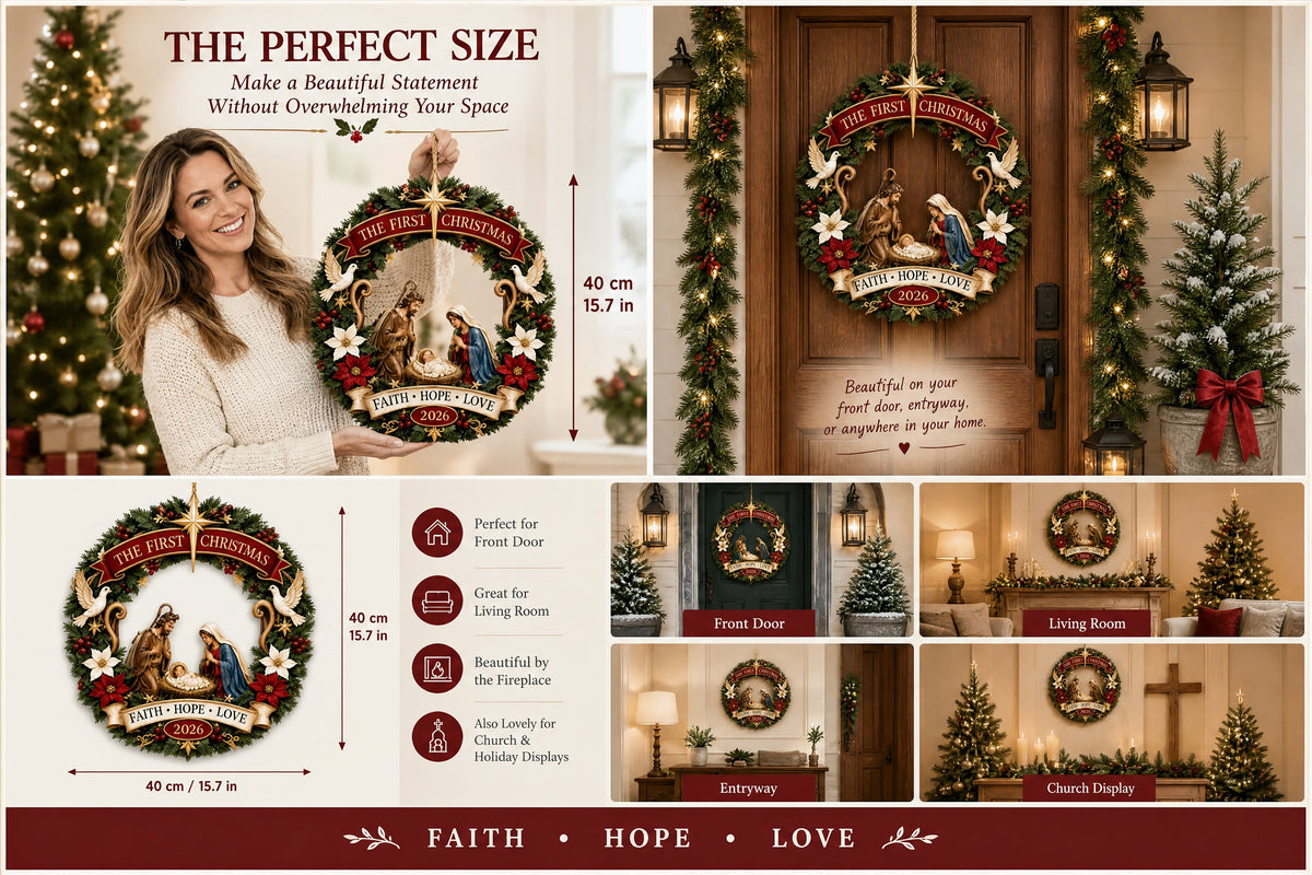 the first christmas nativity wooden door wreath landing 05