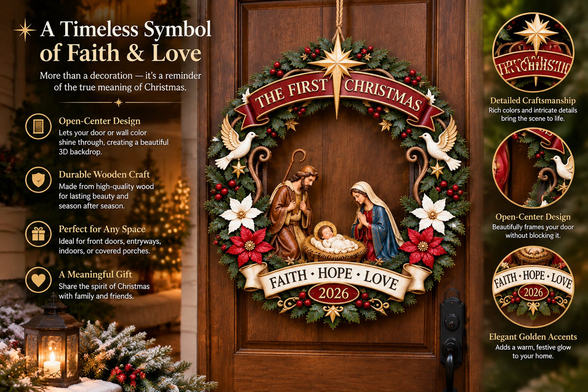 the first christmas nativity wooden door wreath landing 06