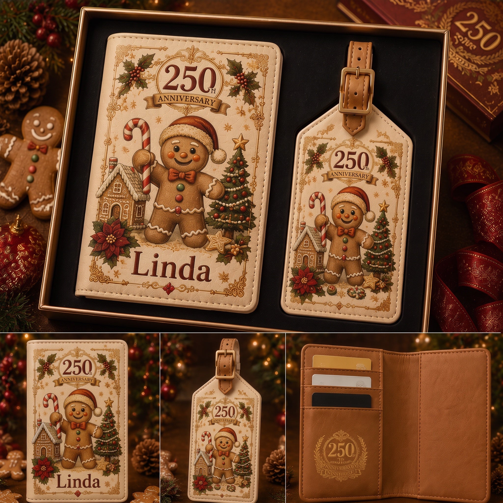 Personalized 250th Anniversary Christmas Travel Wallet & Luggage Tag Set