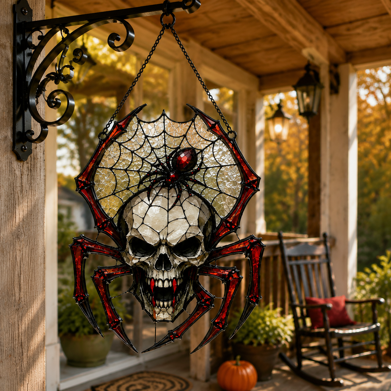 painted skull and spider web hanging ornament landing 01