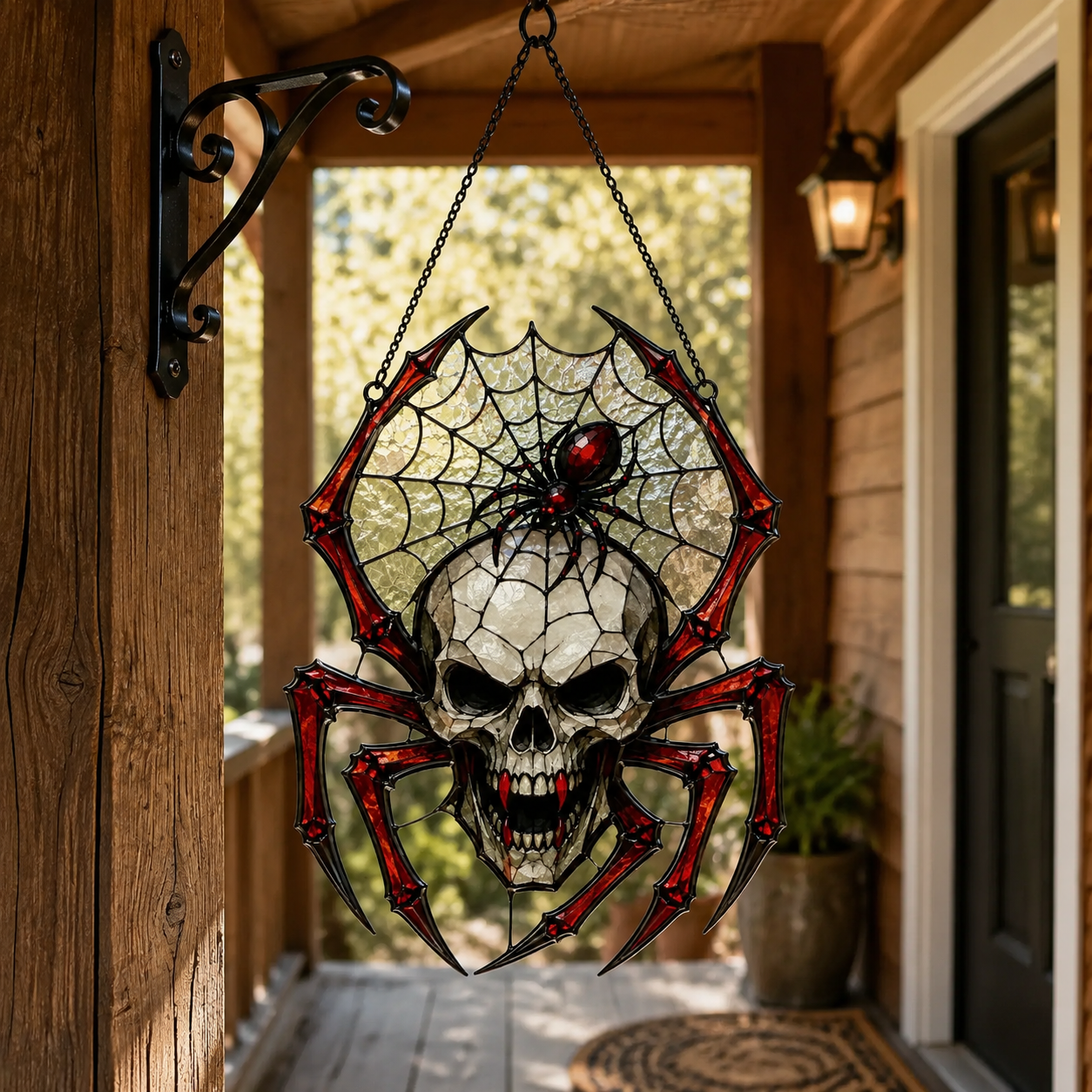 painted skull and spider web hanging ornament landing 04
