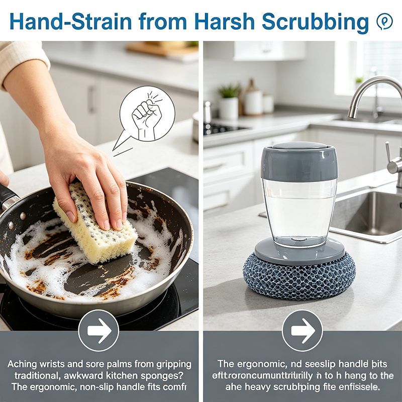 plastic auto dispense dish brush multifunctional pot scrubber with lazy button design landing 06