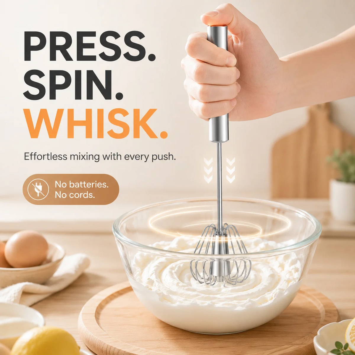 qq stainless steel hand push rotary whisk food grade rust resistant kitchen utensil with sturdy riveted construction semi automatic design for coffee egg whisking and cooking tasks easy to clean landing 02