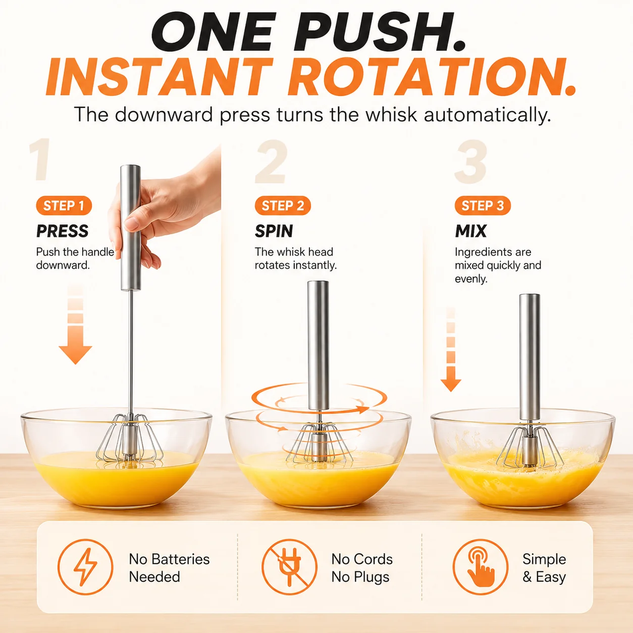 qq stainless steel hand push rotary whisk food grade rust resistant kitchen utensil with sturdy riveted construction semi automatic design for coffee egg whisking and cooking tasks easy to clean landing 06