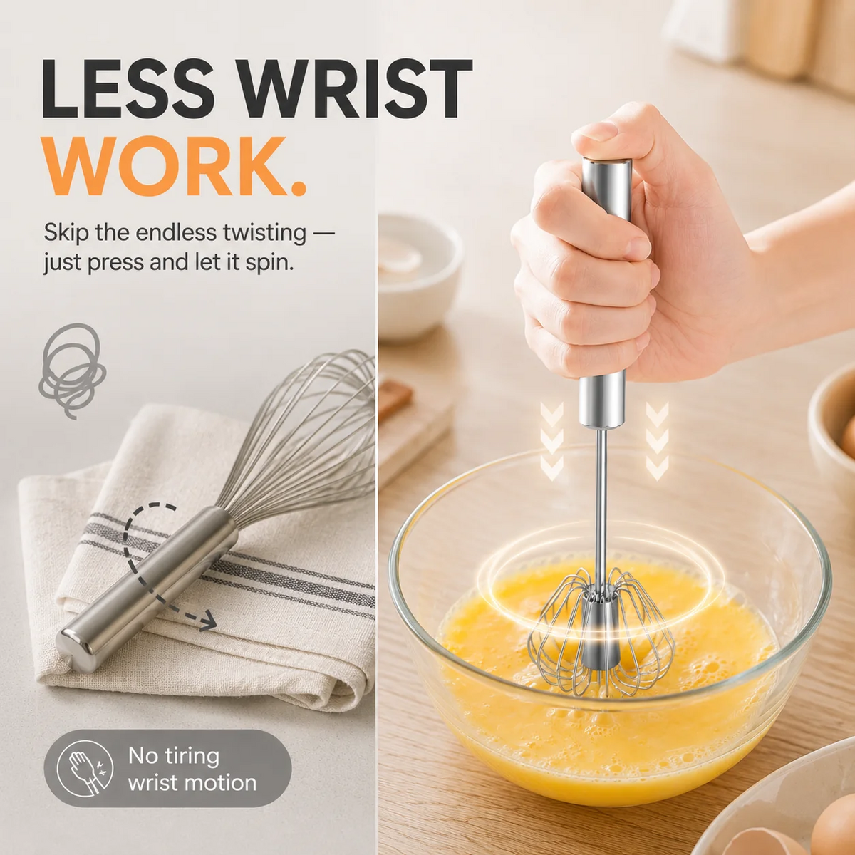 qq stainless steel hand push rotary whisk food grade rust resistant kitchen utensil with sturdy riveted construction semi automatic design for coffee egg whisking and cooking tasks easy to clean landing 03
