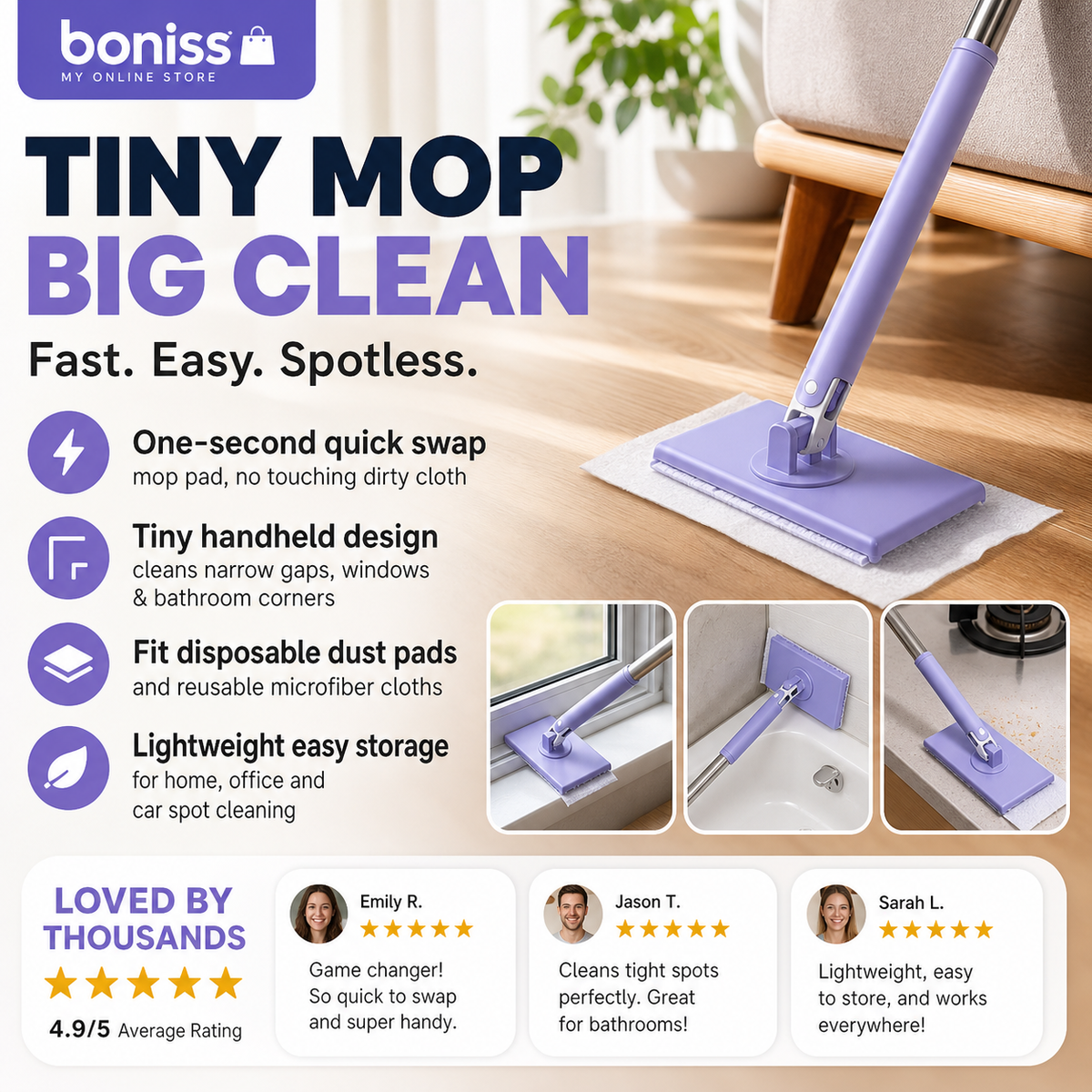 🧹 Automatic Cloth-Changing Mini Mop for Quick Everyday Cleaning