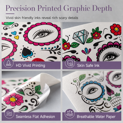 Halloween Scary Big Mouth Temporary Tattoos Waterproof Face Stickers Horror Decals for Cosplay Makeup Party