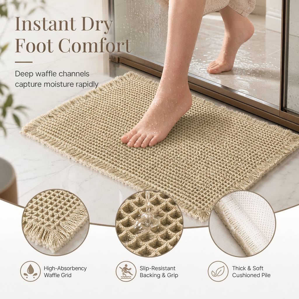 📢📢40% OFF !! ⏰Non Slip Water Absorbent Waffle Weave Bathroom Mat Solid Color Entrance Doormat