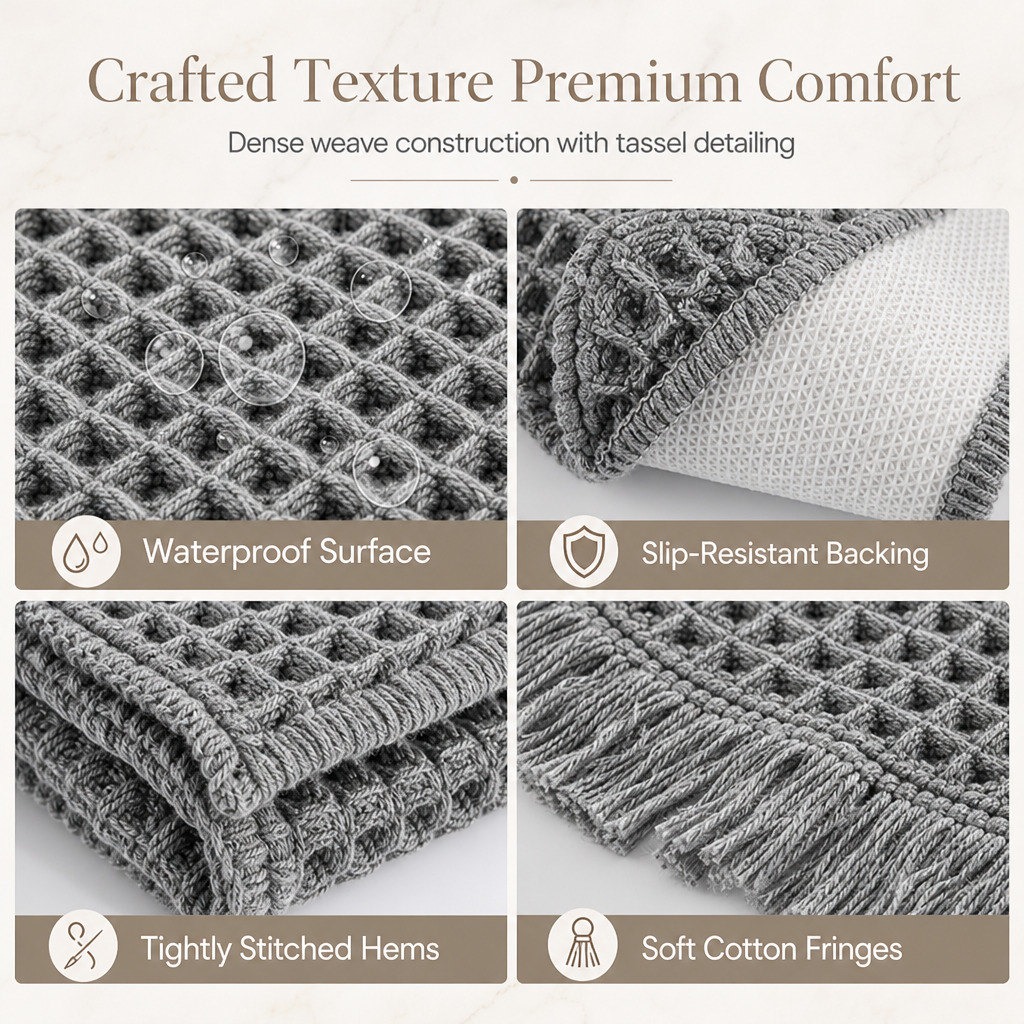📢📢40% OFF !! ⏰Non Slip Water Absorbent Waffle Weave Bathroom Mat Solid Color Entrance Doormat
