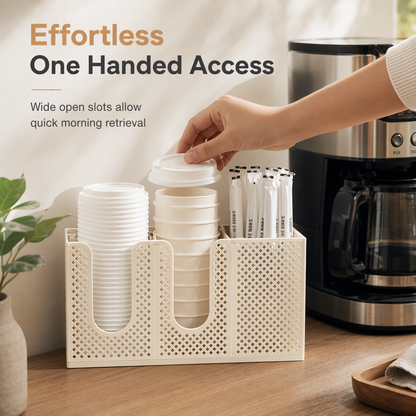 3-Compartment Coffee Cup and Lid Organizer for Kitchen