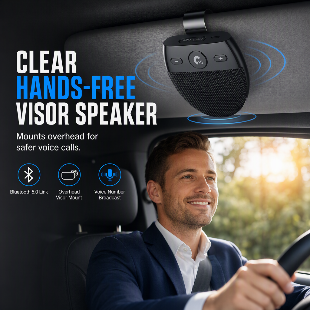 ⏳Time-Limited Special ⏰🚗SP11 Car Sun Visor Bluetooth Hands Free Speakerphone with Vibration Activated Auto Power On A2DP Support and Caller ID Voice Prompt