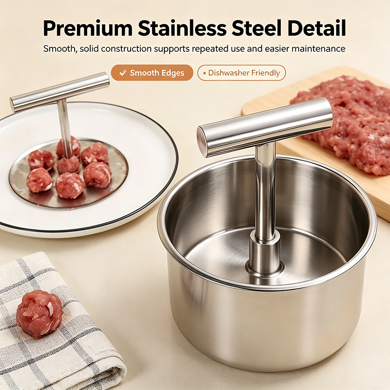 stainless steel meatball maker with holes for quick diy meatballs landing 06