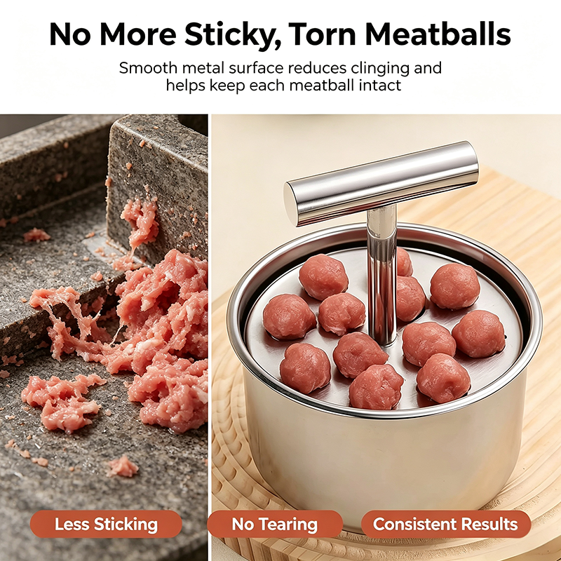 stainless steel meatball maker with holes for quick diy meatballs landing 07