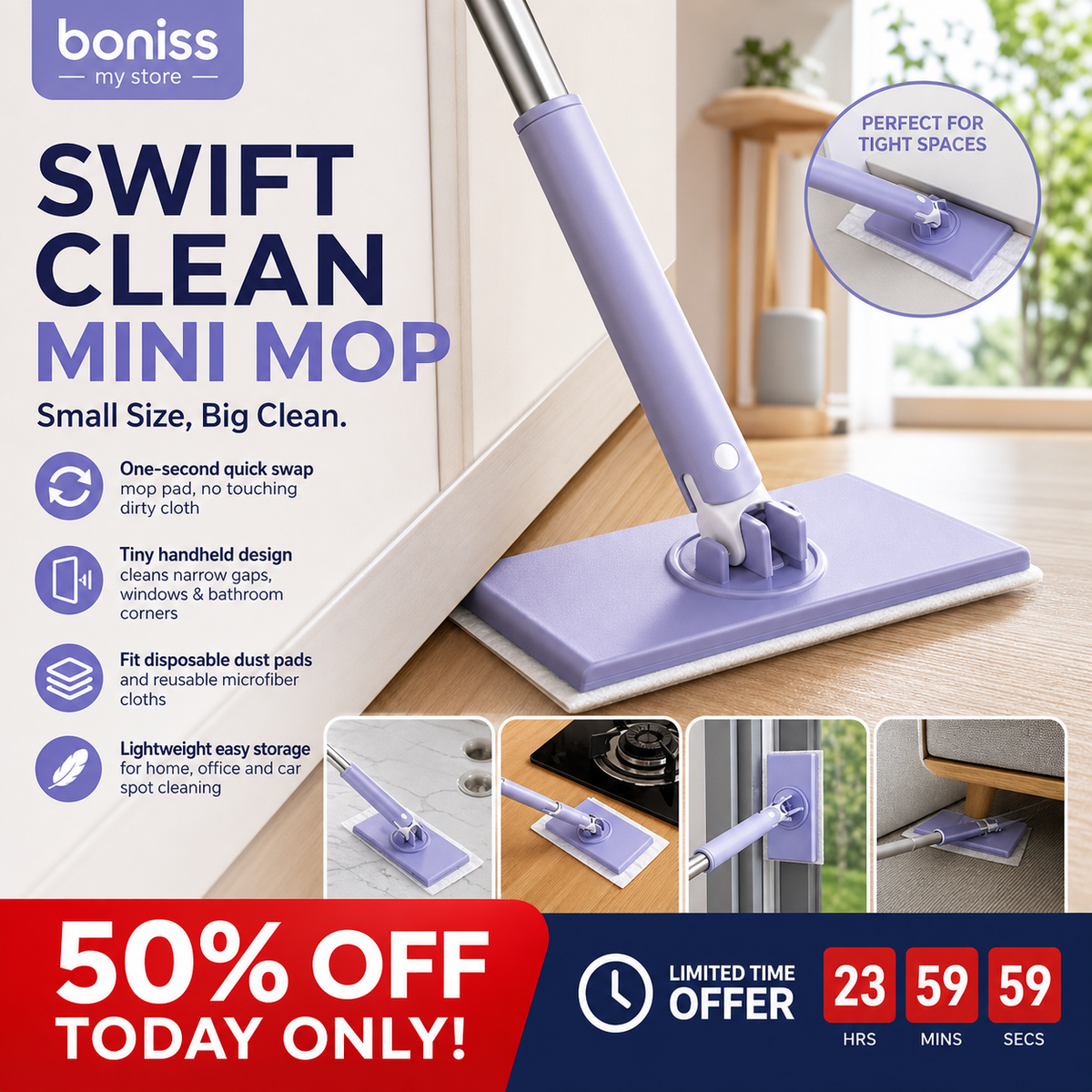 🧹 Automatic Cloth-Changing Mini Mop for Quick Everyday Cleaning