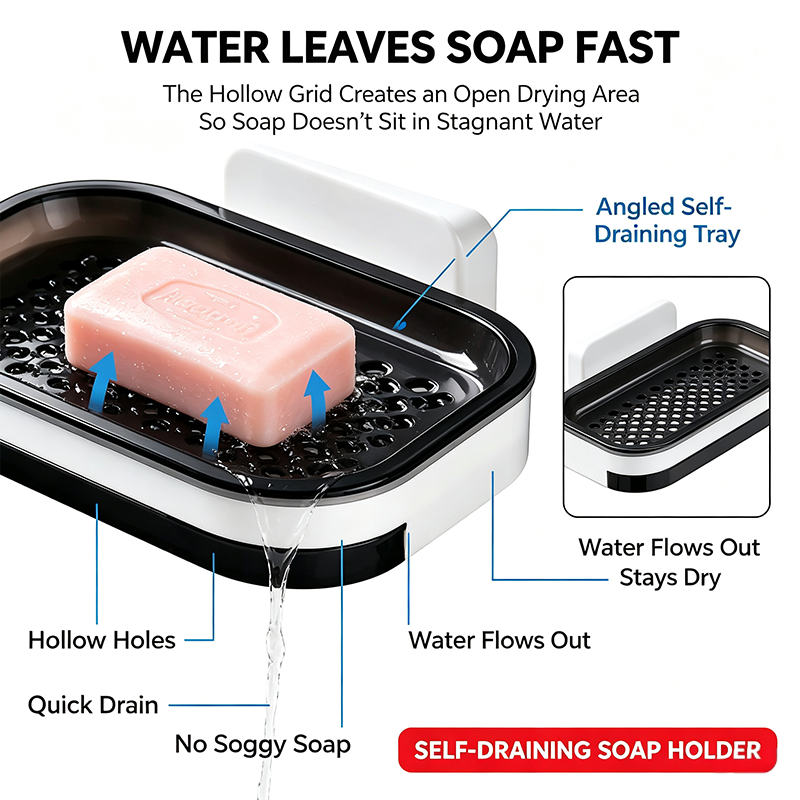 wall mounted double layer self draining soap dish organiser bathroom accessory landing 05