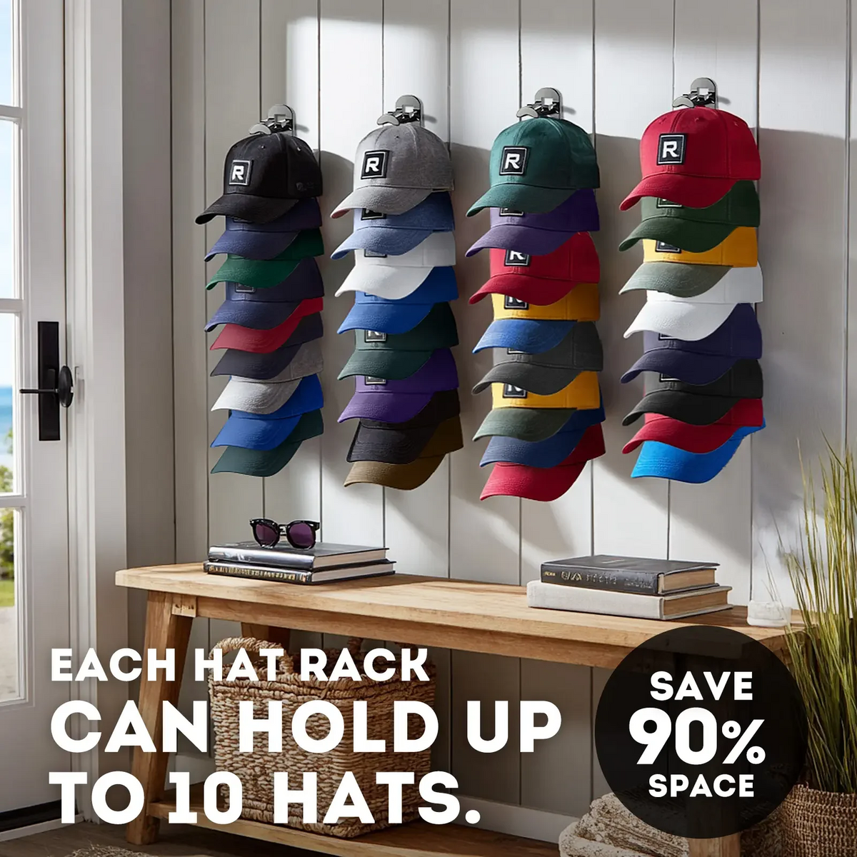 wall mounted hat rack each rack can hold 10 hats 13 landing 02
