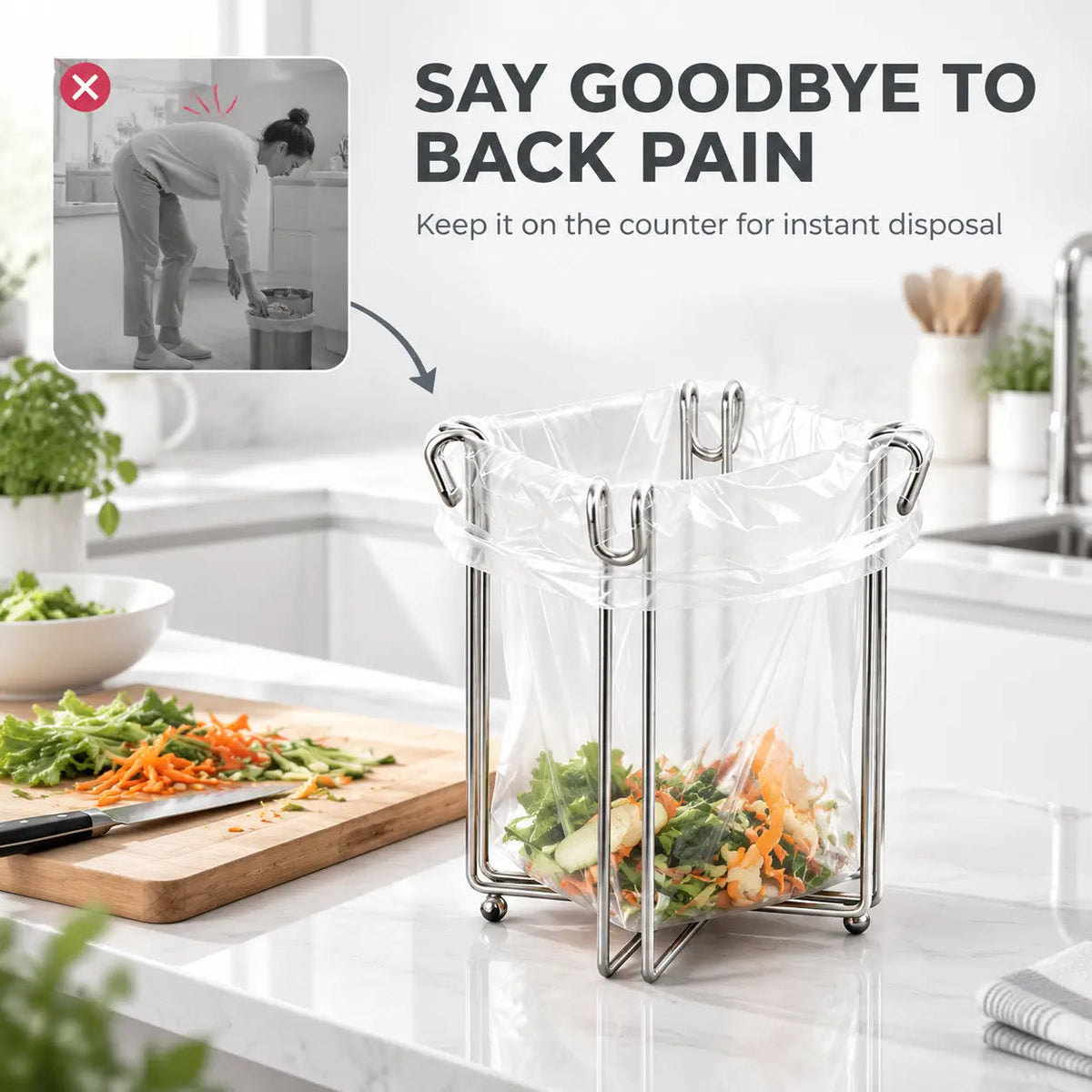 wide opening countertop trash bag stand rustproof stainless steel garbage bag holder %F0%9F%97%91%EF%B8%8F landing 06
