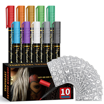 🌈🎨10-Color Temporary Tattoo Markers Set